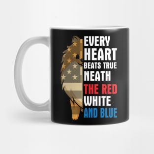 Pomeranian Every Heart Beats True Neath The Red White And Blue Happy Independence July 4th Day Dogs Mug